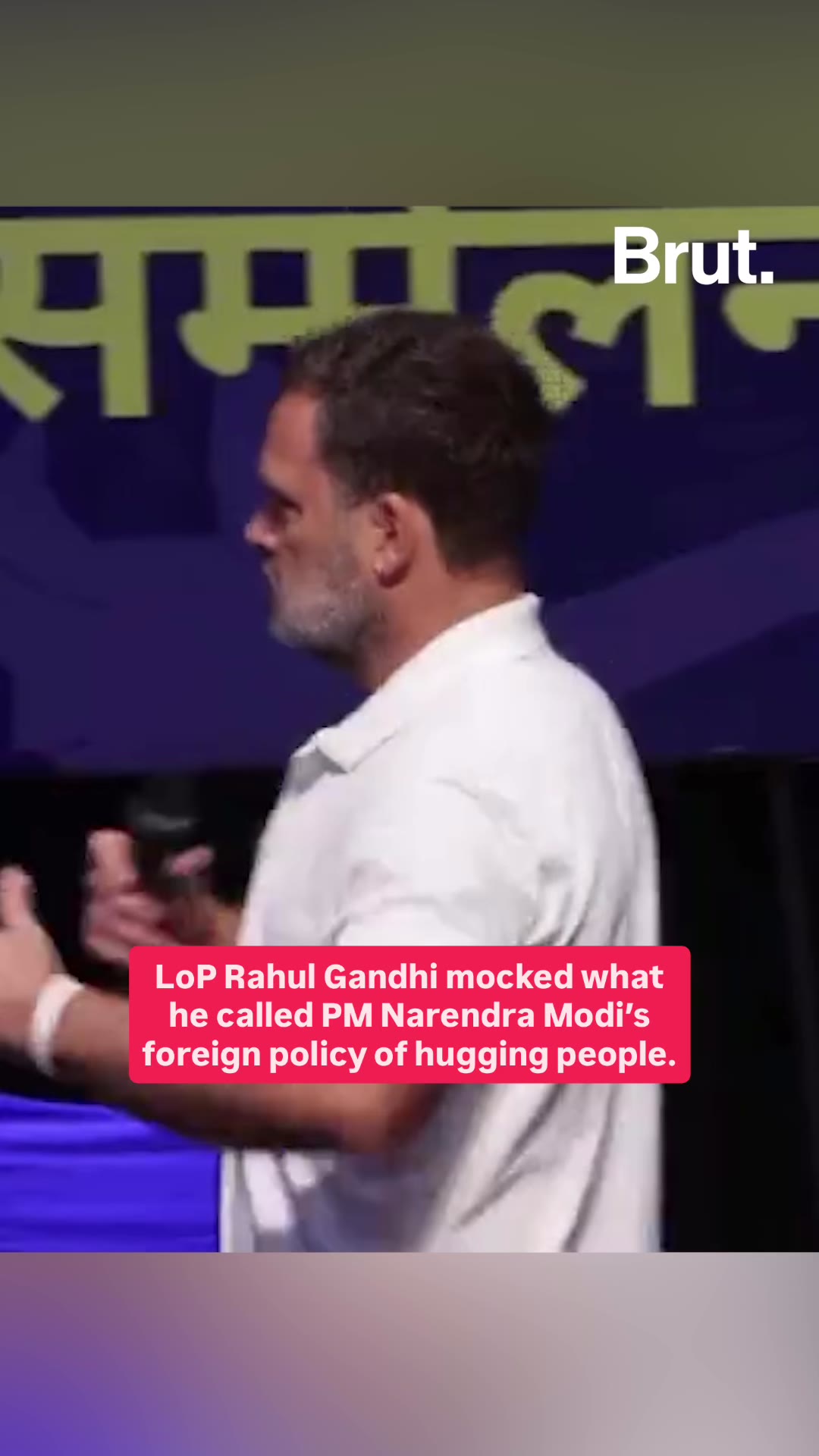 Rahul Gandhi shows how PM Modi hugs world leaders