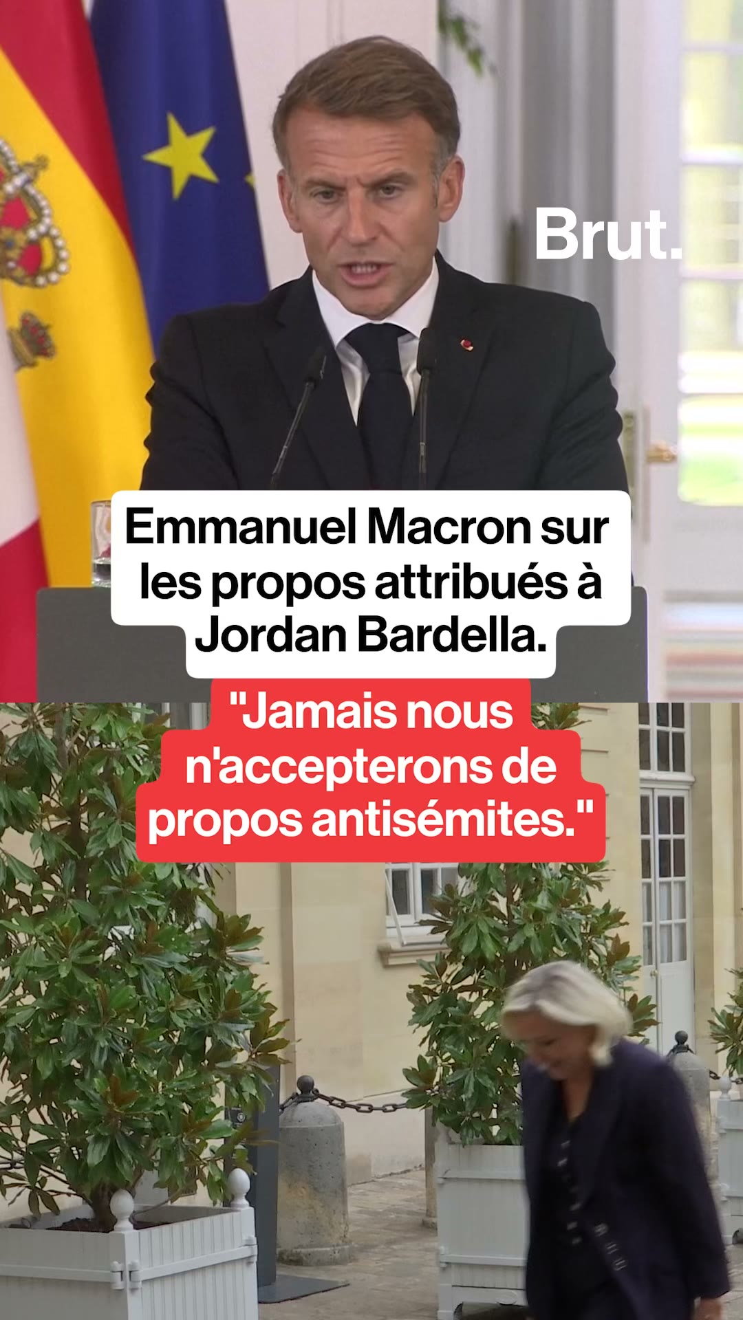"Jamais nous n'accepterons de propos antisémites" : Emmanuel Macron sur les propos attribués à Jordan Bardella.