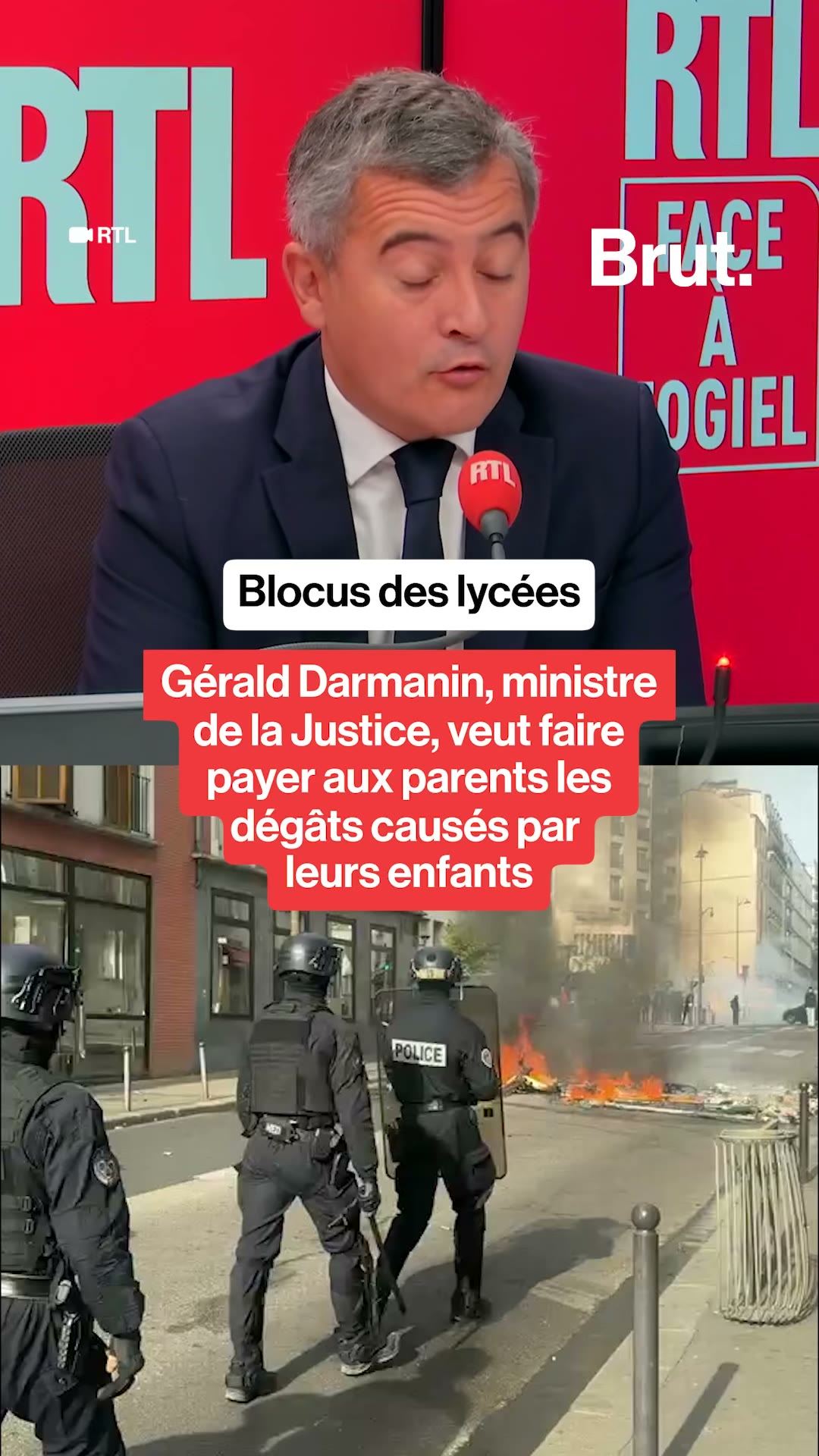 Blocus des lycées : Gérald Darmanin, ministre de la Justice, veut faire payer aux parents les dégâts causés par leurs enfants.