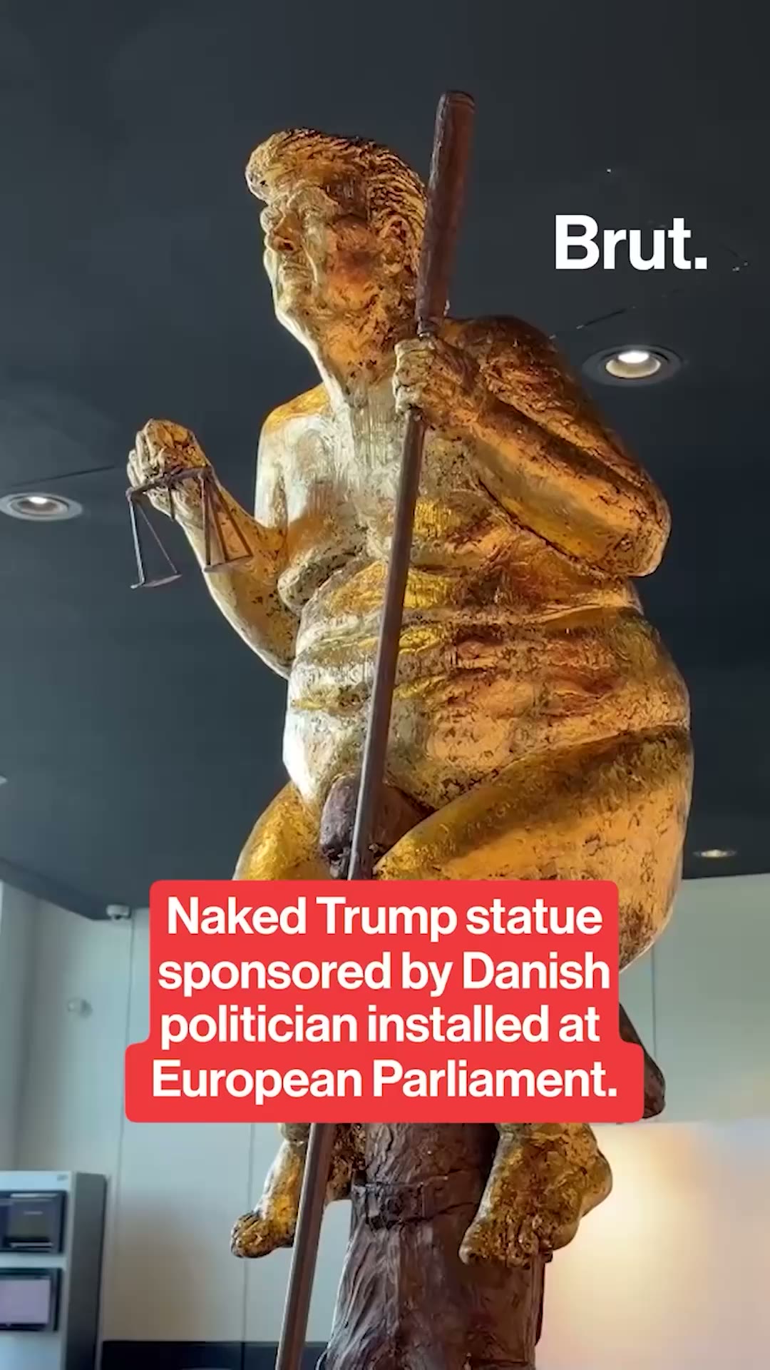 Naked Golden Trump Statue On Display At European Parliament