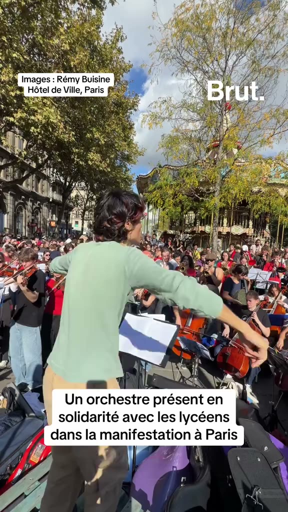 un-orchestre-present-en-solidarite-avec-les-lyceens-dans-la-manifestation-a-paris