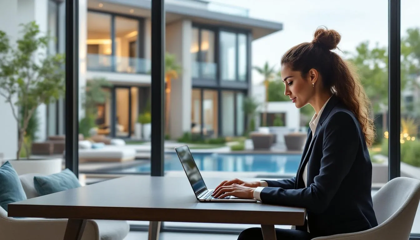 A person using a laptop to search for homes for sale in North Dallas.