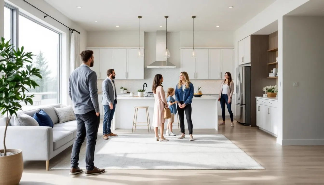 Visitors exploring a model home during a tour.