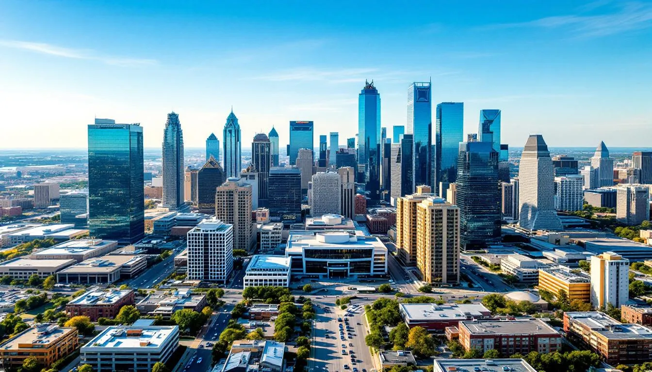 Aerial view of the Dallas skyline showcasing the vibrant cityscape and housing developments.