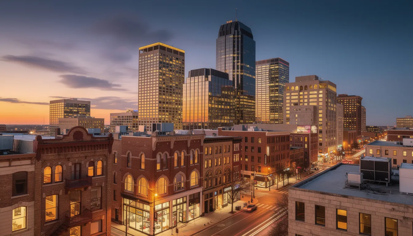 The image captures the Fort Worth skyline at dusk, featuring a blend of historic buildings and modern downtown towers, showcasing the city's unique architectural charm. The scene reflects the vibrant atmosphere of Fort Worth, highlighting its rich history and cultural attractions in one of the best neighborhoods in Texas.
