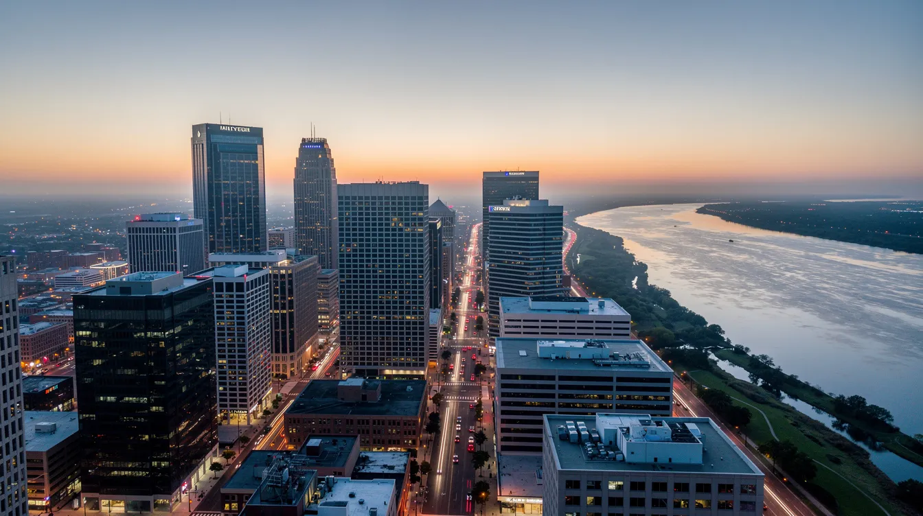An aerial view captures the downtown skyline of Fort Worth, Texas at dusk, showcasing modern buildings illuminated against the twilight sky, with the Trinity River flowing in the background. This vibrant scene highlights the potential for finding perfect condos and homes in Fort Worth, TX, ideal for those exploring real estate options in the area.