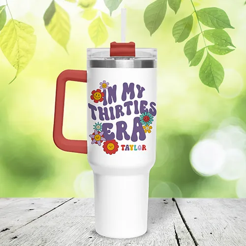 A white tumbler from JetPrint personalized using Customily.