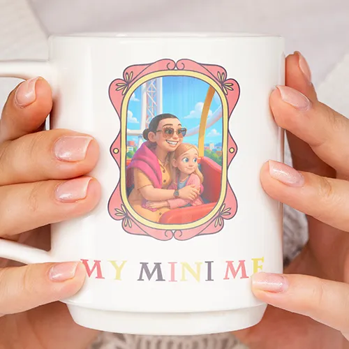 A mug showing a design using Customily's meta filtered image feature.