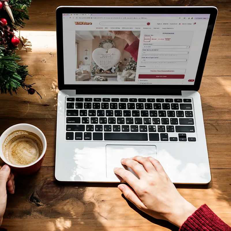 Christmas shopping for a personalized ornament on an online store using Customily.