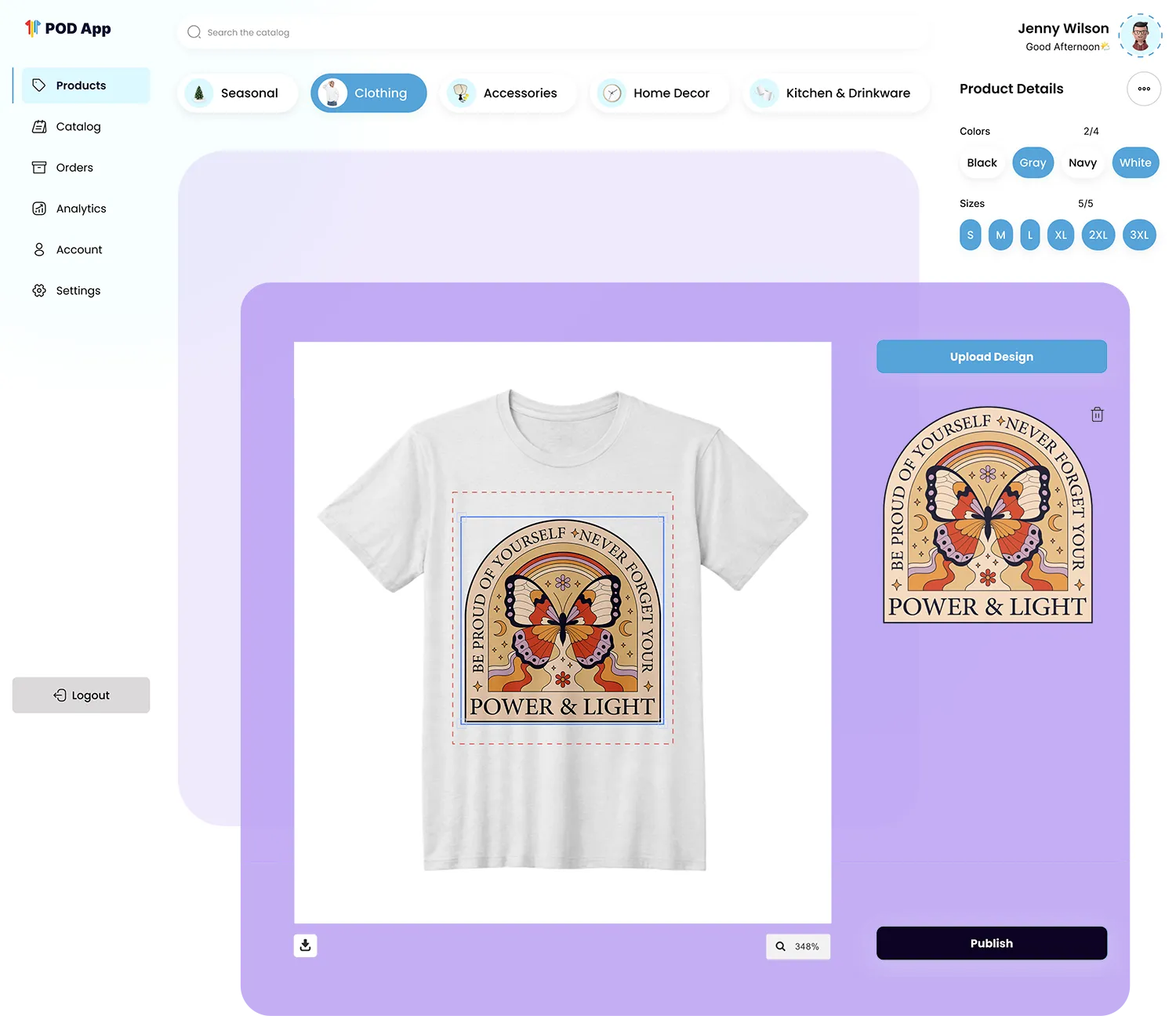 Customily white-label integration embedded in a Print-on-Demand app interface.