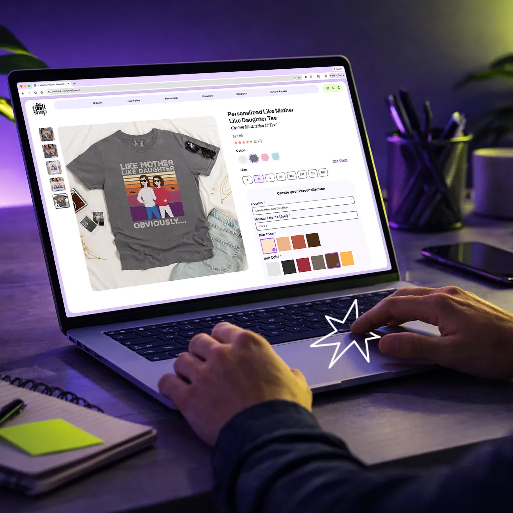 Usuário criando produto personalizado no Shopify usando Customily durante evento de ecommerce no Brasil