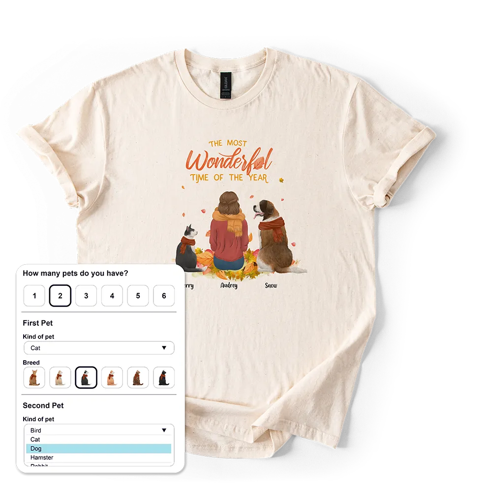 Conditional personalization options for customizing a multi-pet t-shirt design