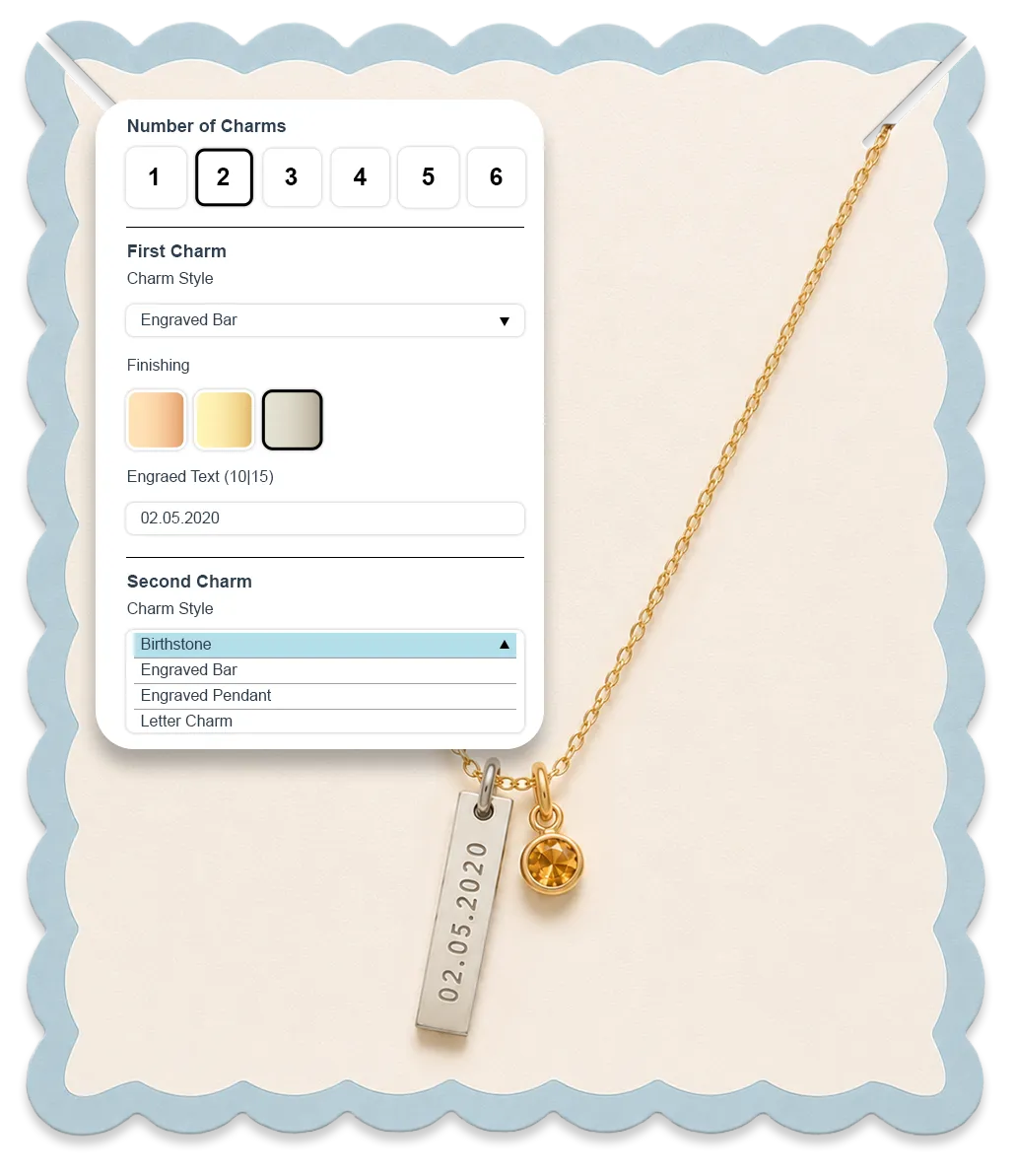 Conditional personalization options for easy customizing of complex jewelry products