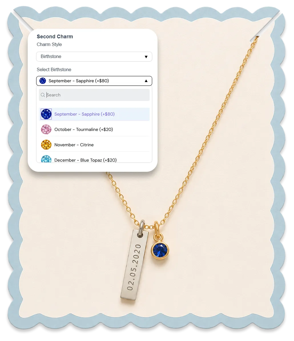 Dynamic pricing options for premium necklace personalization features such as birthstones