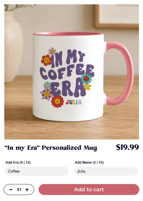 Shoppers customizing a personalized mug with live preview on an online store