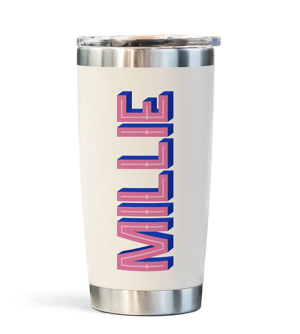Personalized tumbler with customizable text fonts and color options