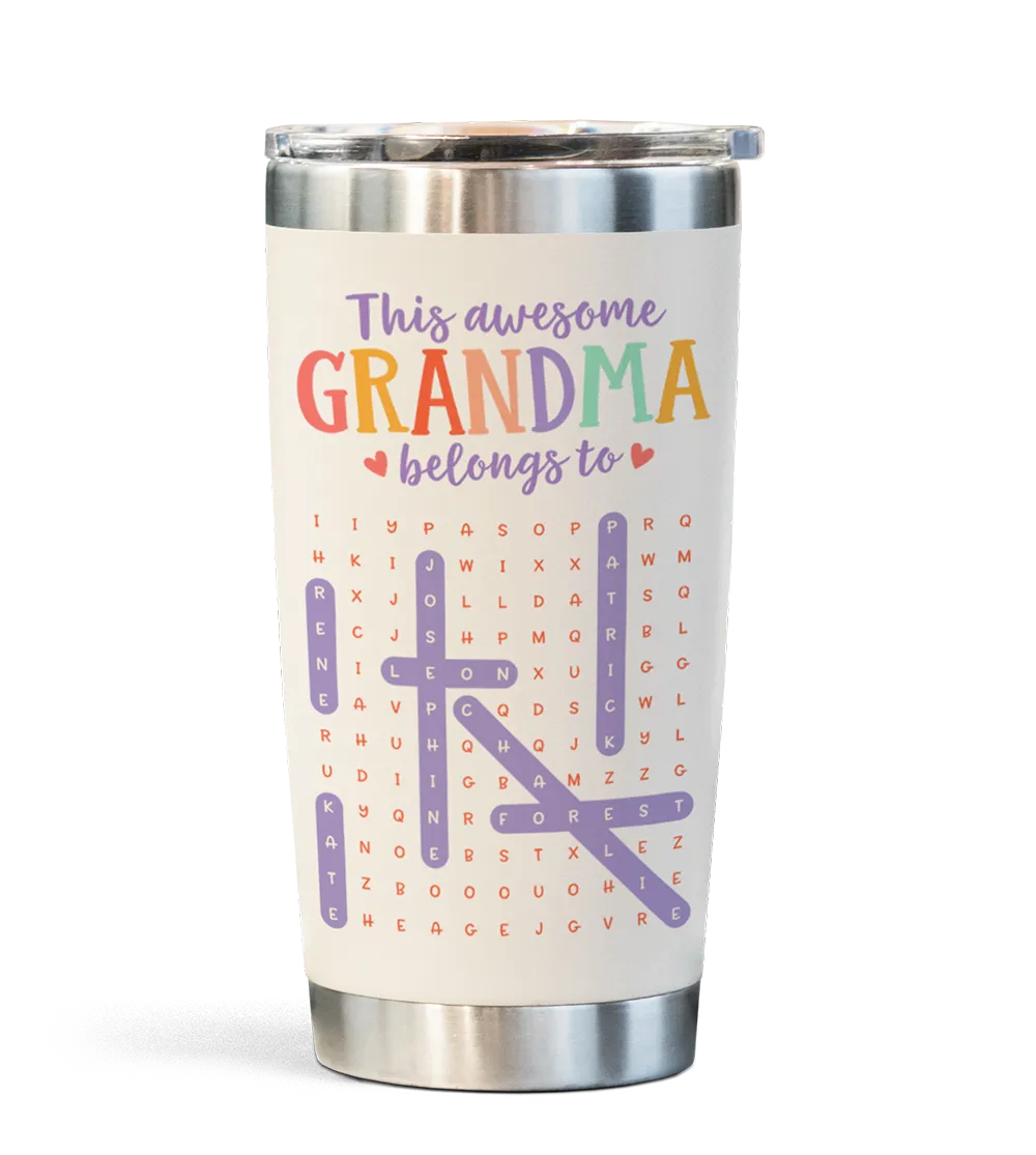 Interactive word search personalized tumbler design created with Customily