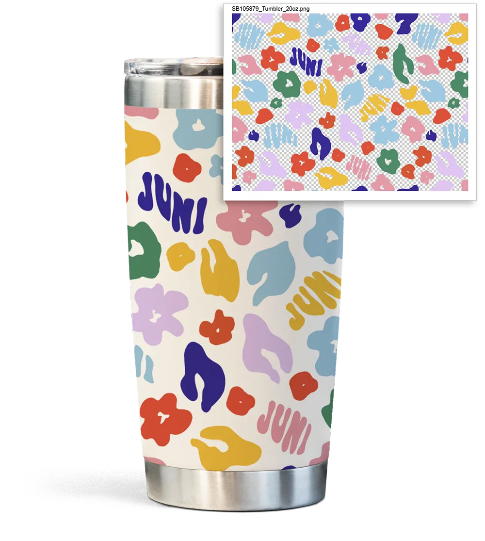 Personalized tumbler with a design that wraps around it's surface