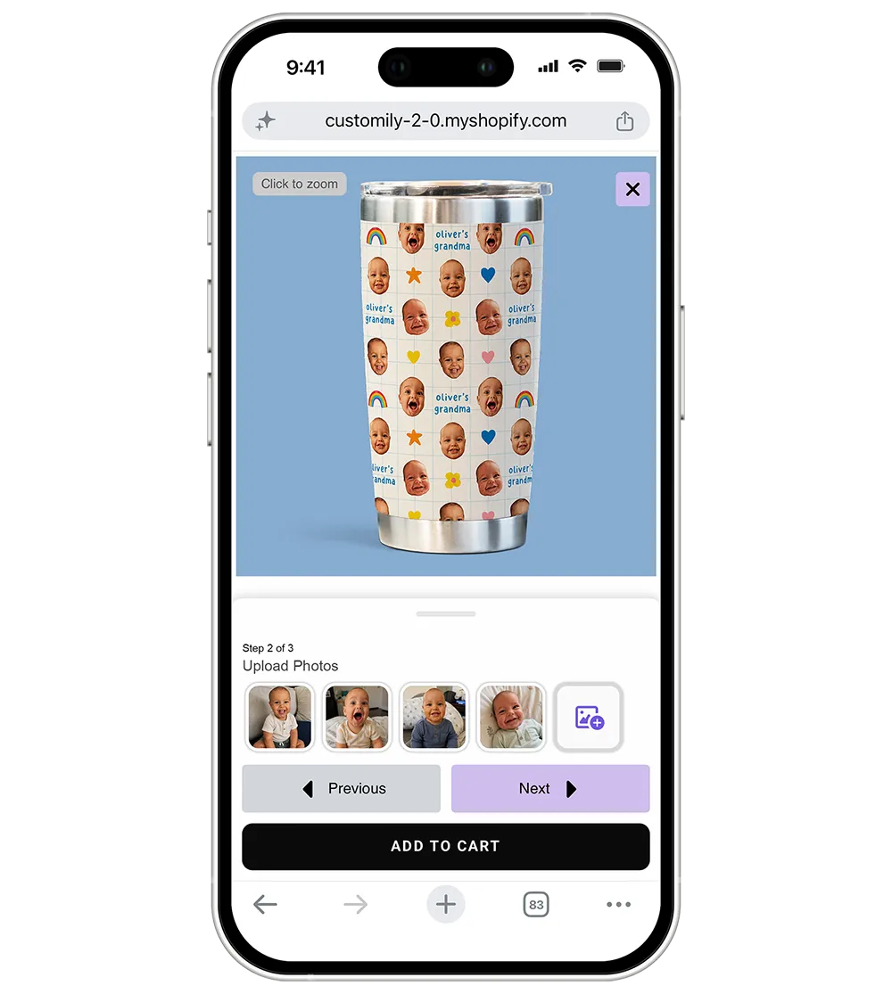 Personalized tumbler customized through a mobile-optimized shopping interface