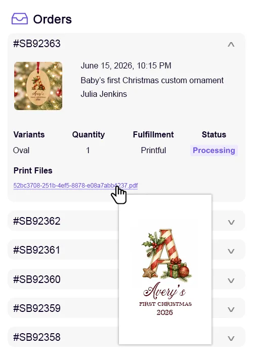 Customily generating print-ready files and routing personalized ornament orders automatically