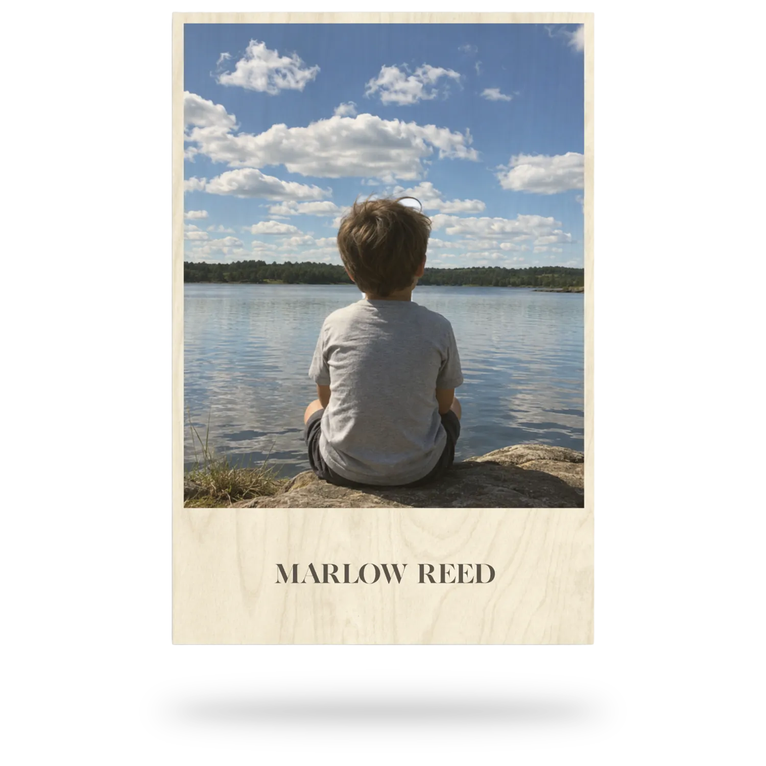 Personalized wooden print with custom photo and name by Plywood Print sold with Customily