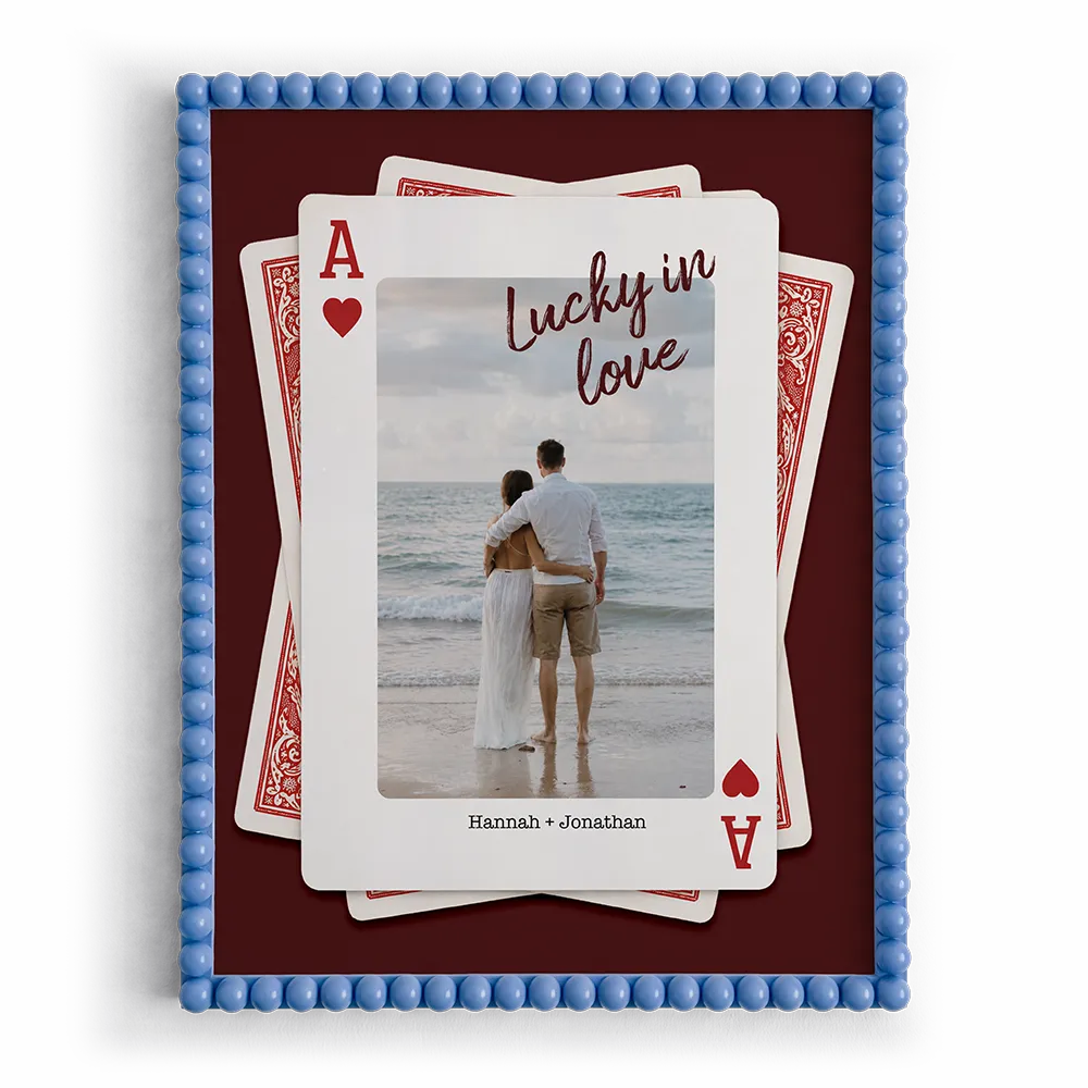 Custom couples framed poster with photo upload and customizable text