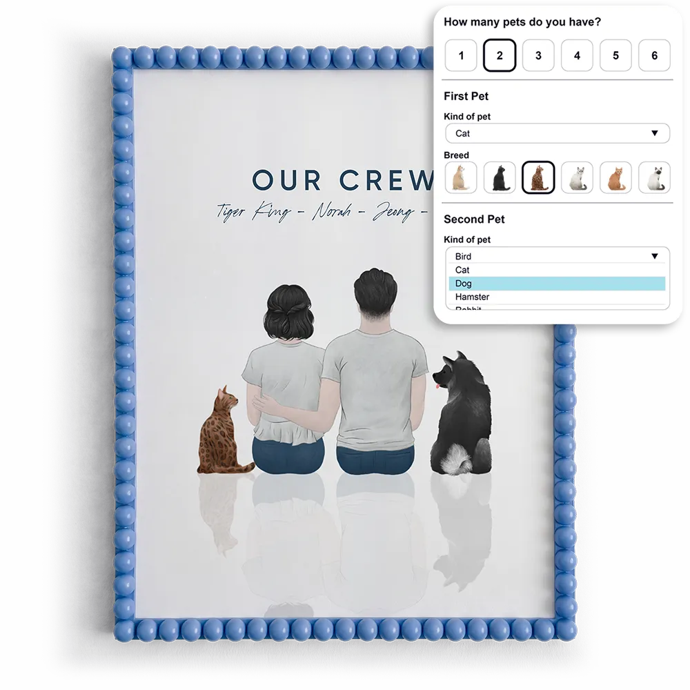 Conditional personalization options for customizing a multi-pet poster design using Customily's free clipart
