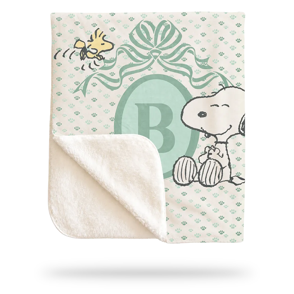 Personalized sherpa blanket with initial monogram by Peanuts Official Store sold with Customily