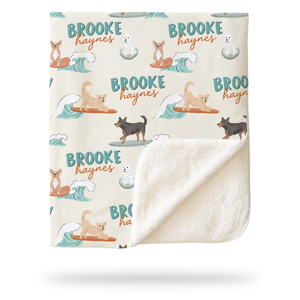 Personalized sherpa blanket with custom name by Caden Lane sold with Customily