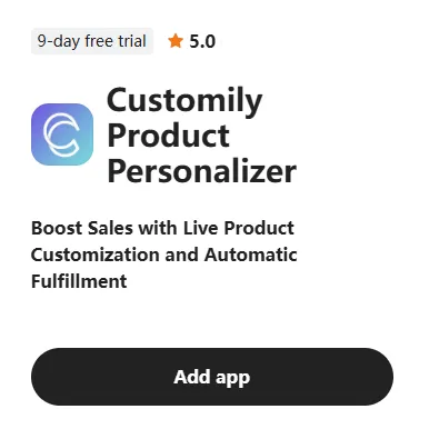 Screenshot of Customily App on Shoplazza App Store