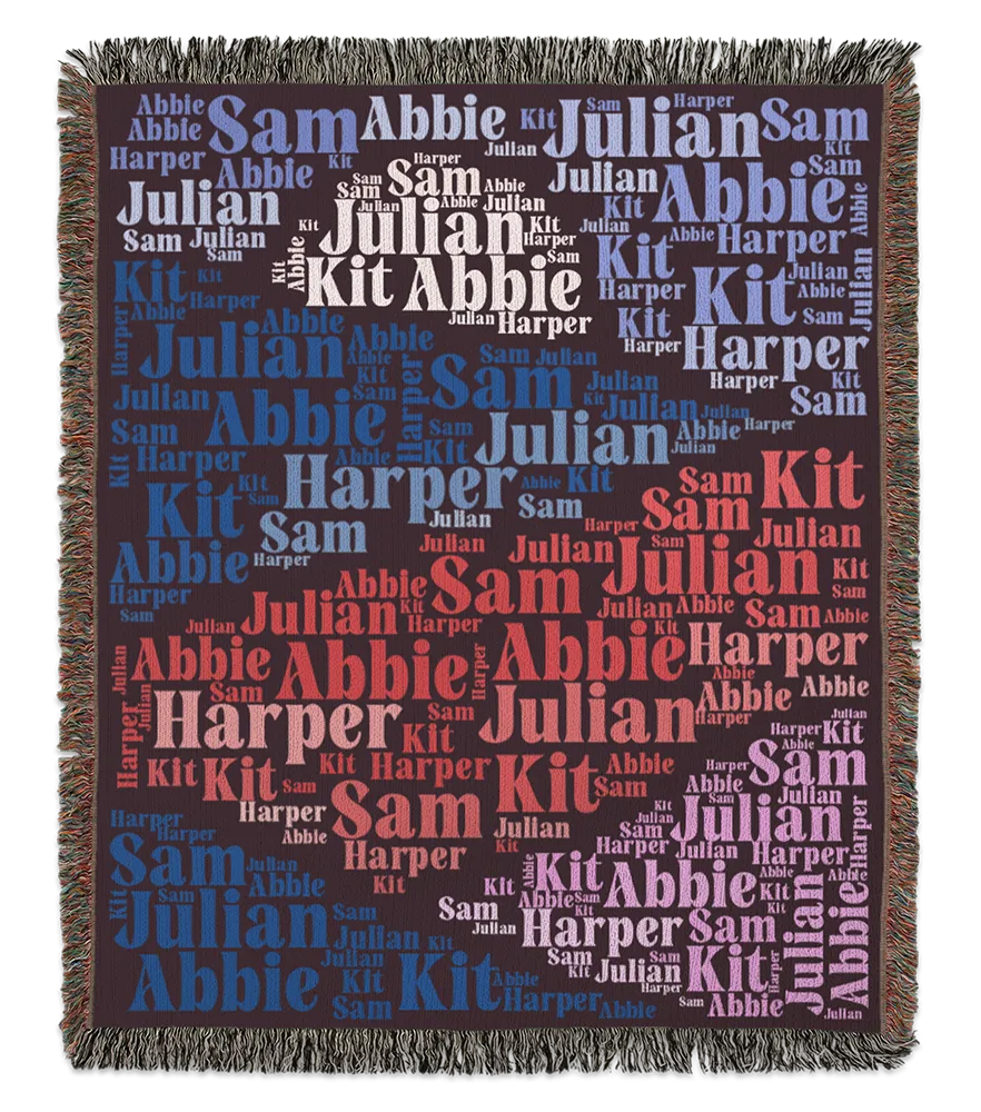 Interactive word cloud landscape personalized blanket design created with Customily