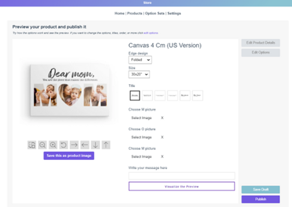 Customily App Edit Product Menu