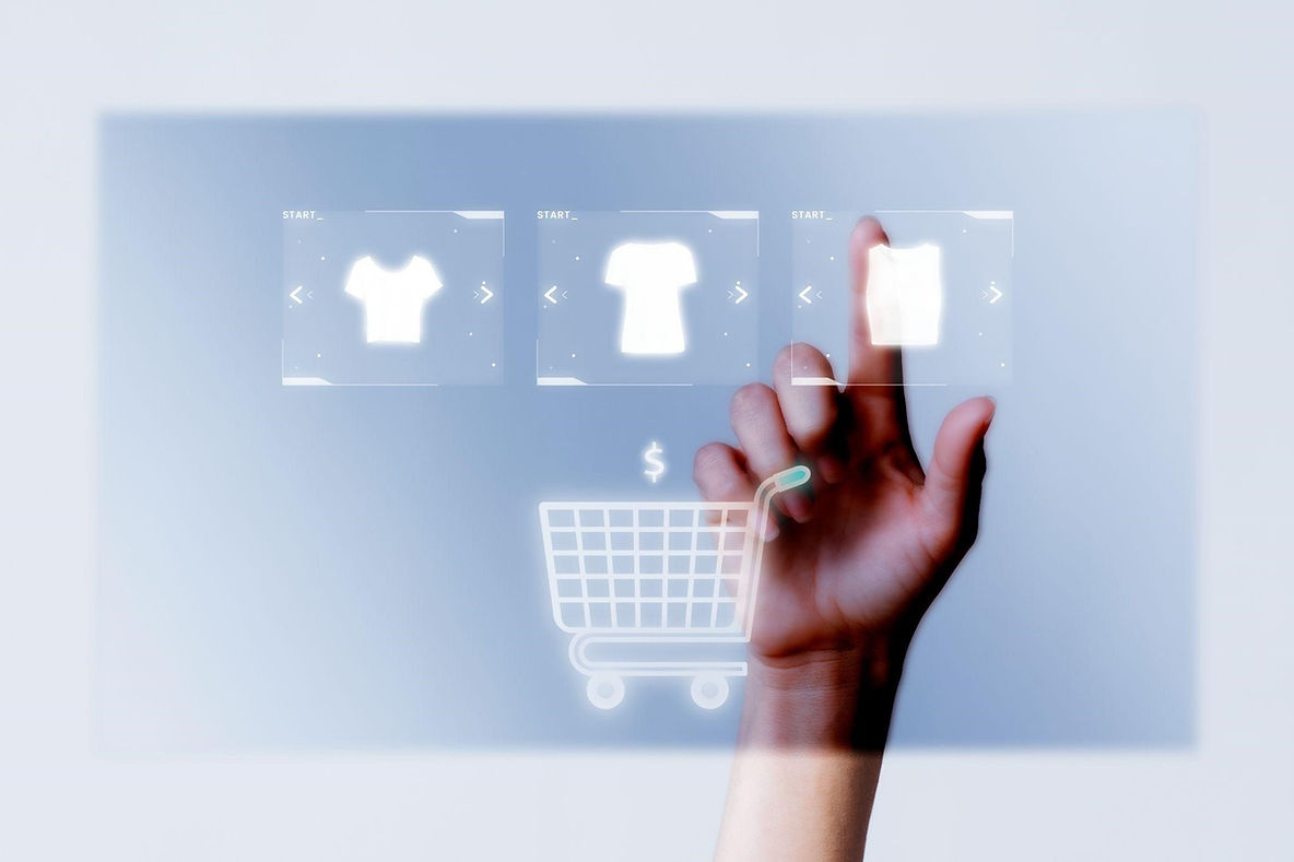A hand with a virtual shopping cart