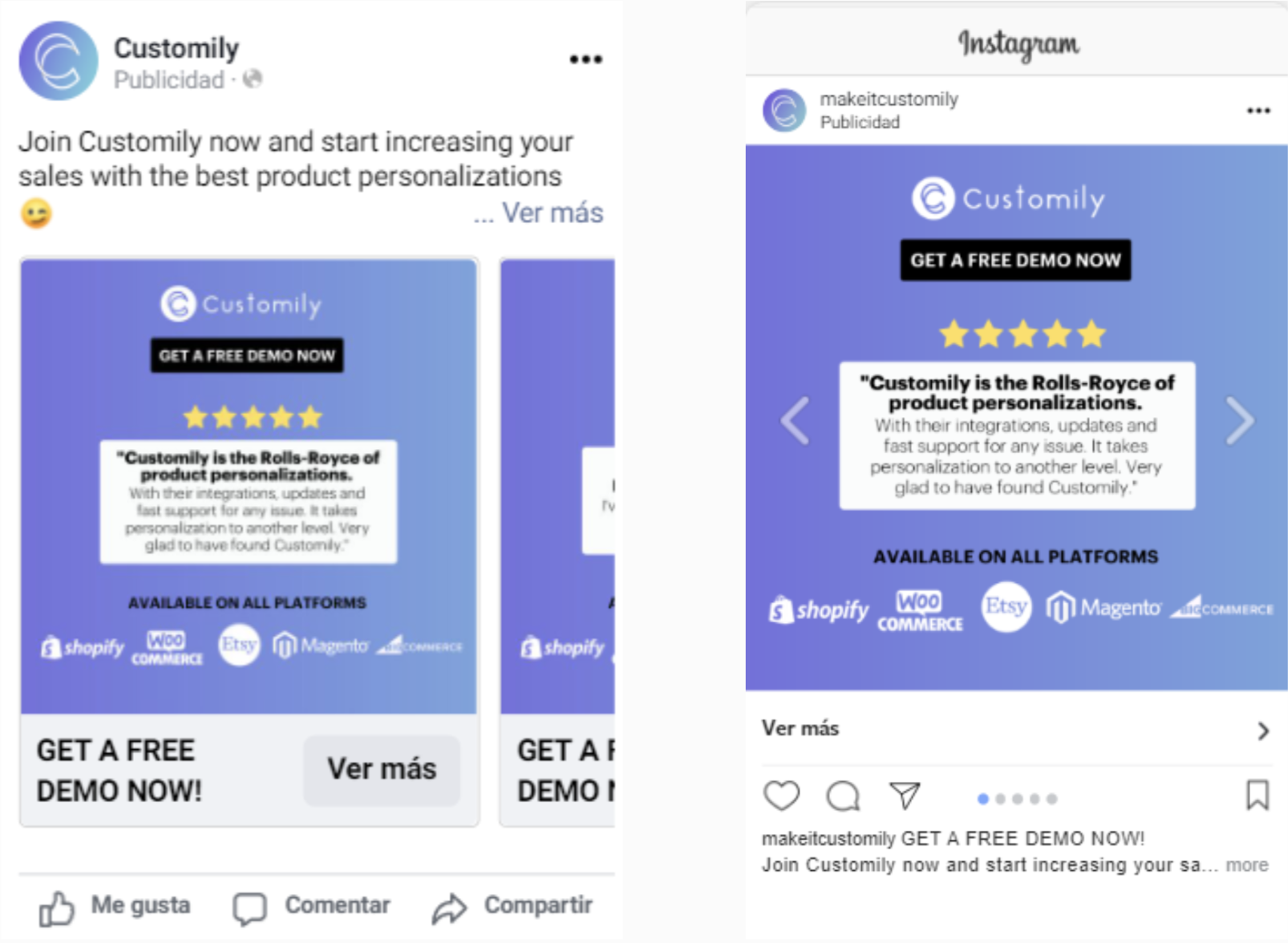 customily social media ads