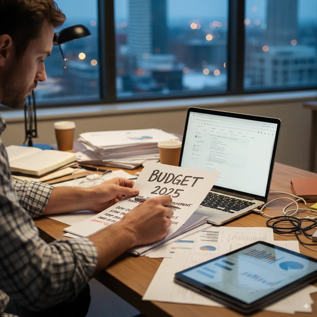 Person in his desk preparing Q4 budget