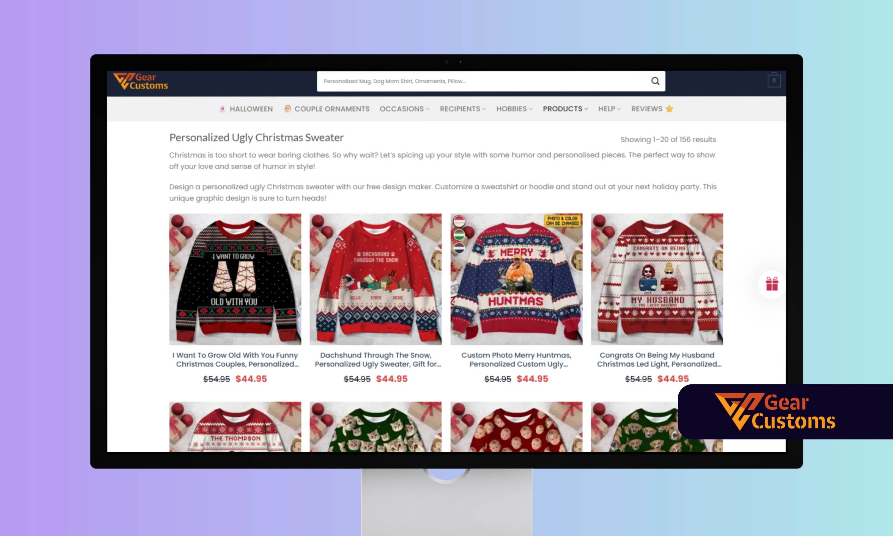 GearCustom website with a personalized product