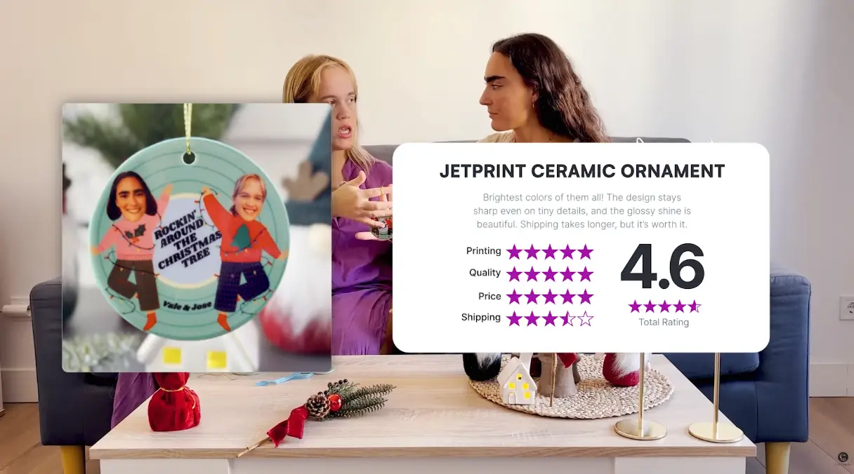 JetPrint ceramic ornaments rating card