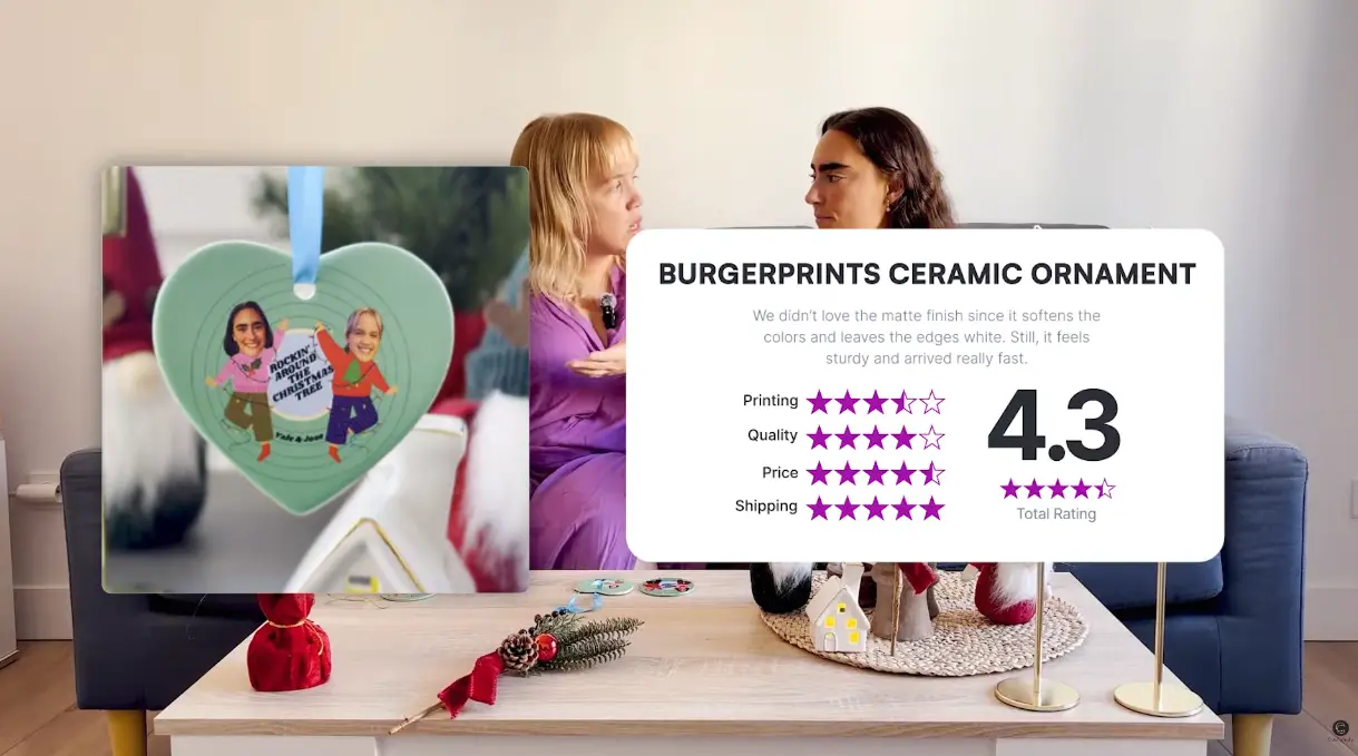 BurgerPrint ceramic ornaments rating card