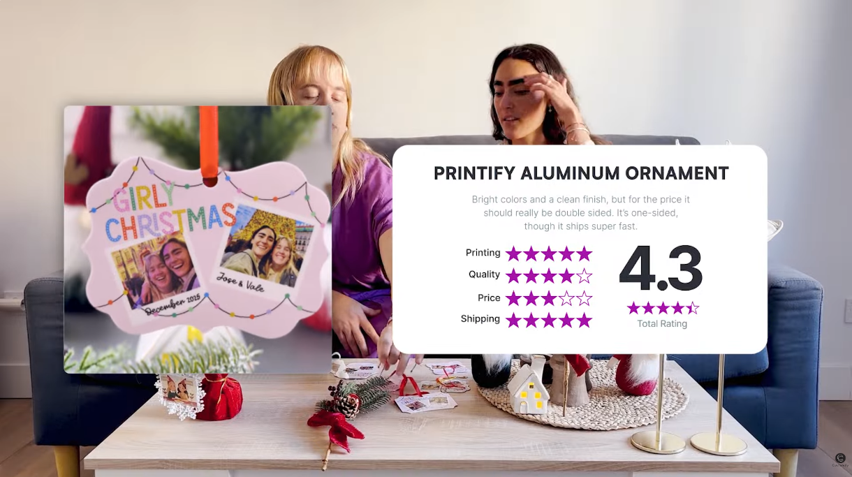 printify metal ornaments rating card