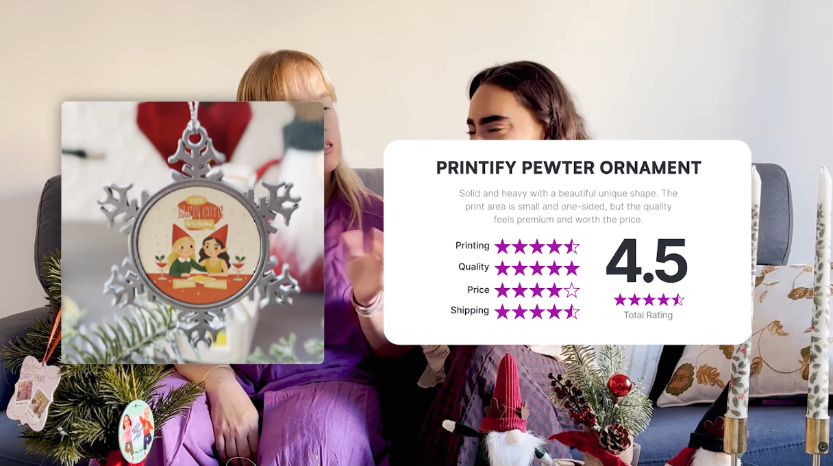 printify pewter ornaments rating card