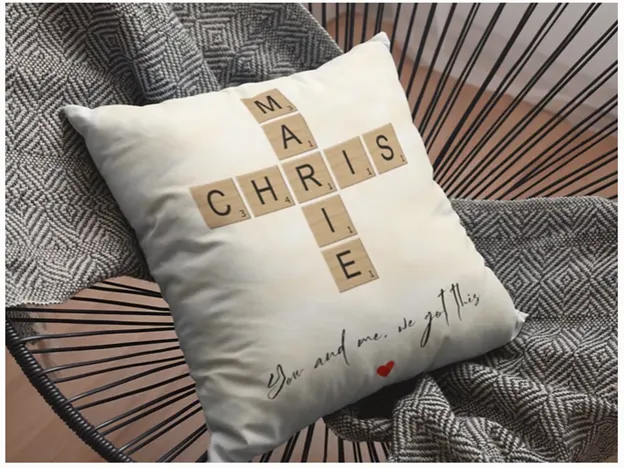 A personalized crossword pillow