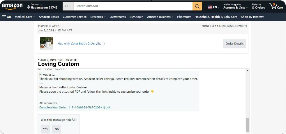 Example of Amazon internal message