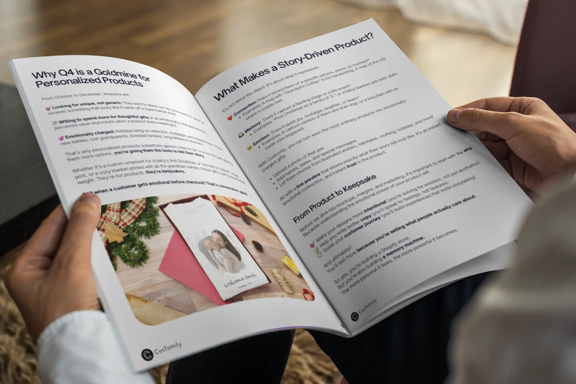 Person reading Customily Q4 holiday ebook