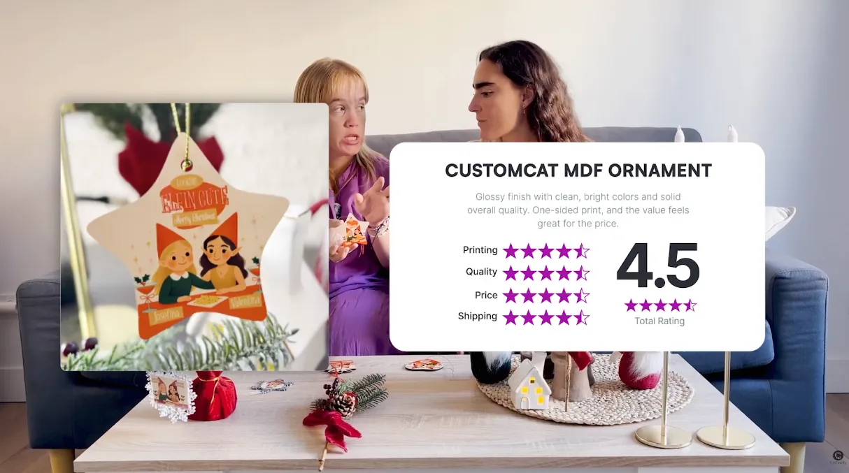 customcat wood ornaments rating card