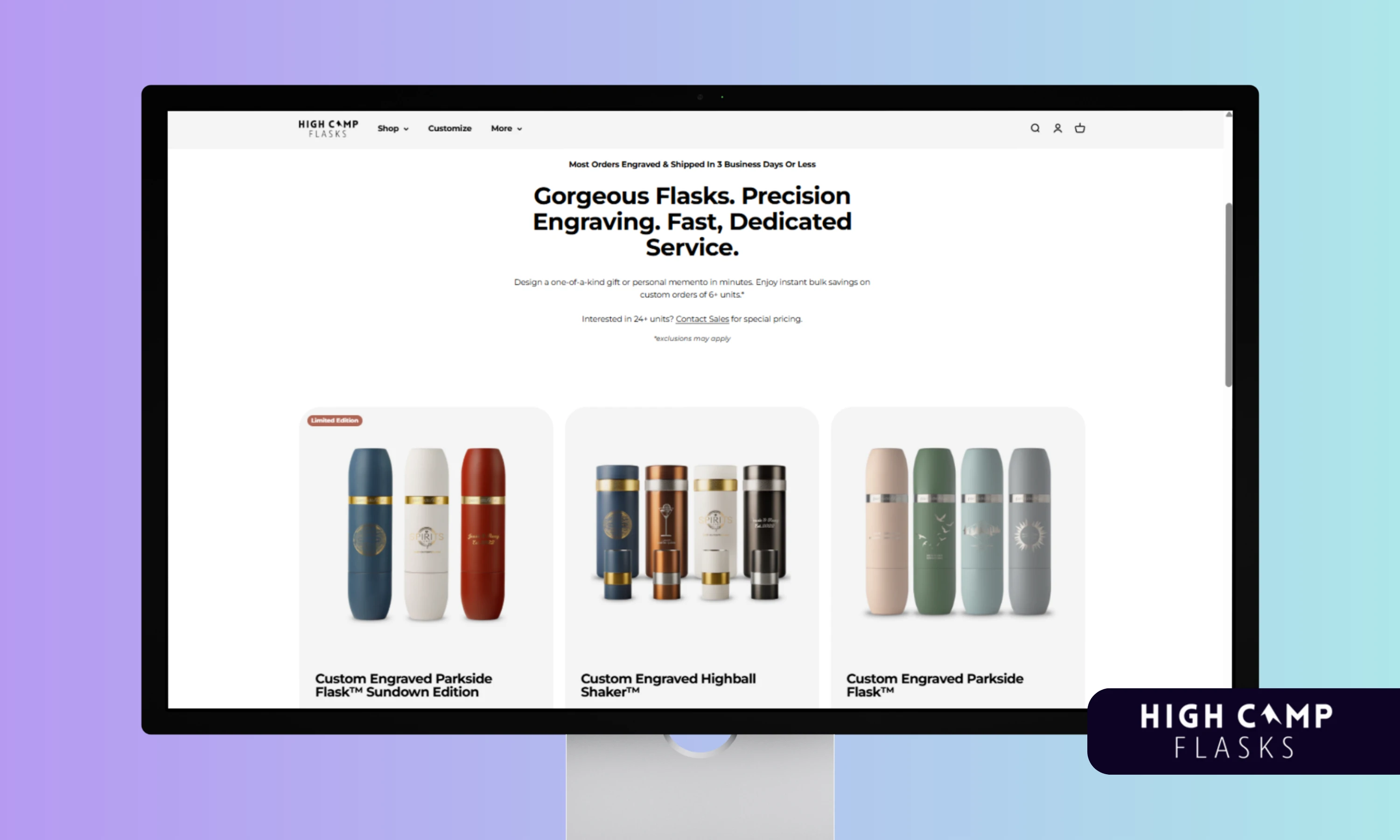 Screenshot of High Camp Flasks website