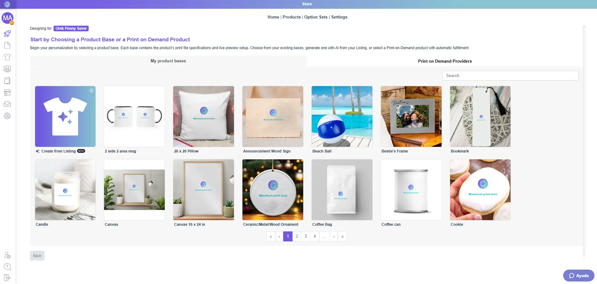Customily app screenshot product bases menu