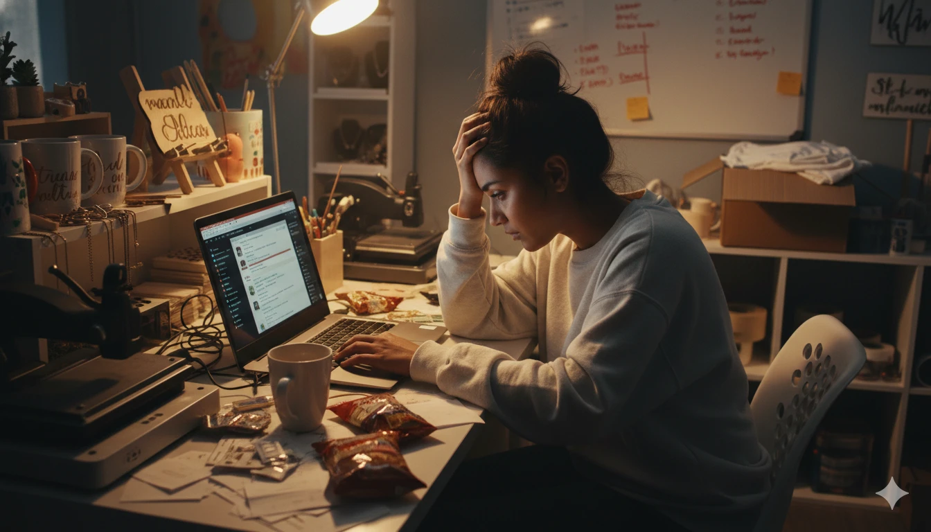 Frustrated girl working on a computer