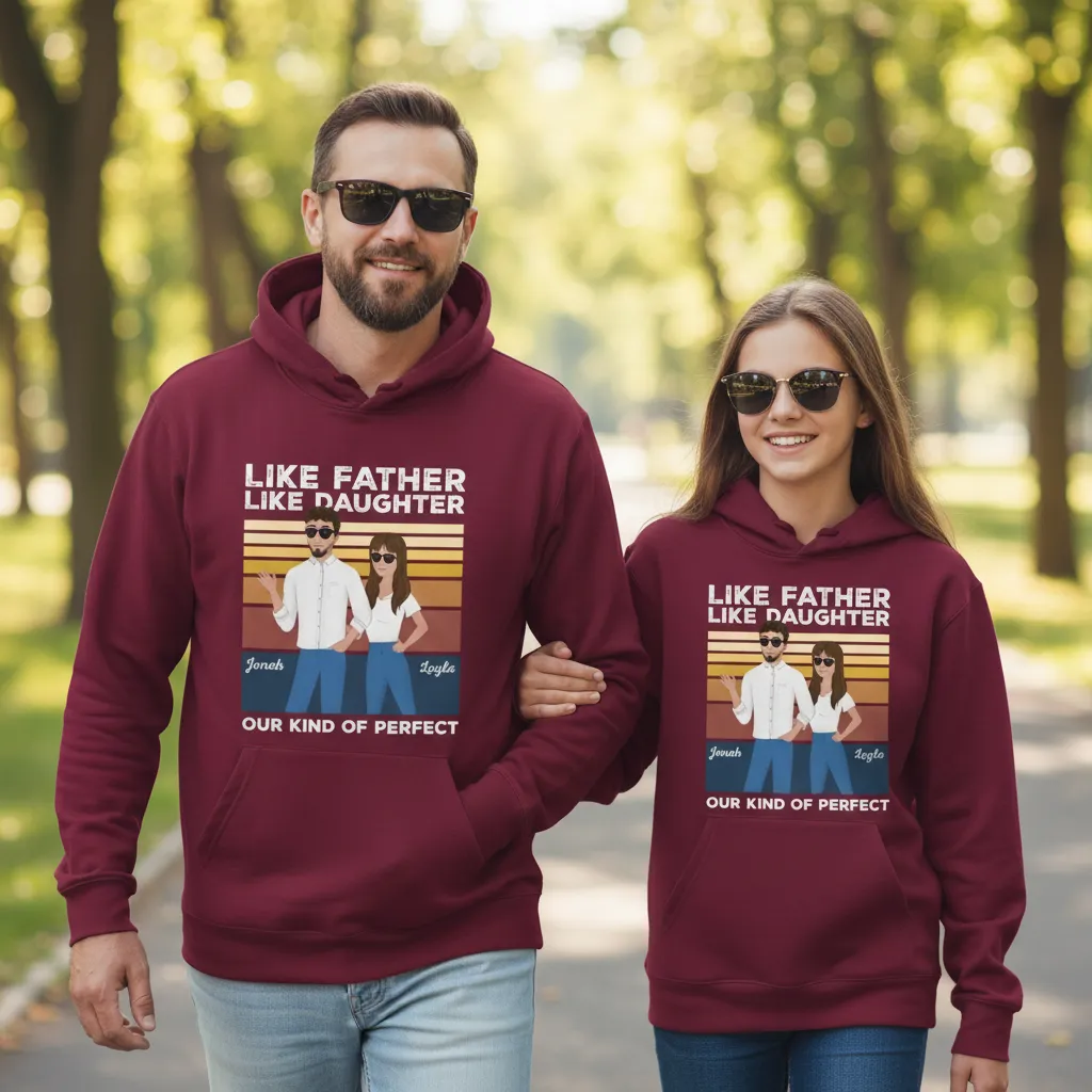 Father and daughter using a personalized hoodie