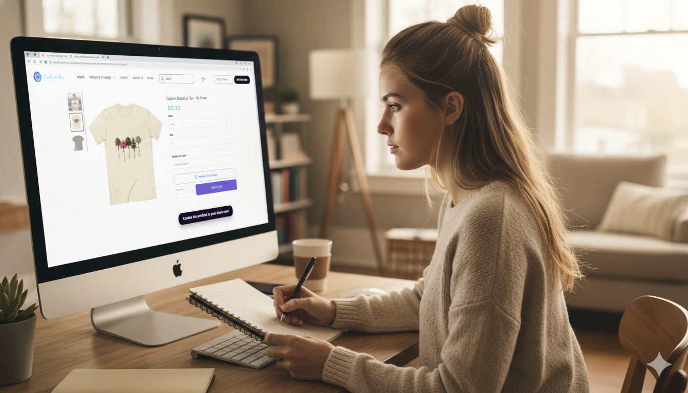 Girl buying a personalized tshirt online