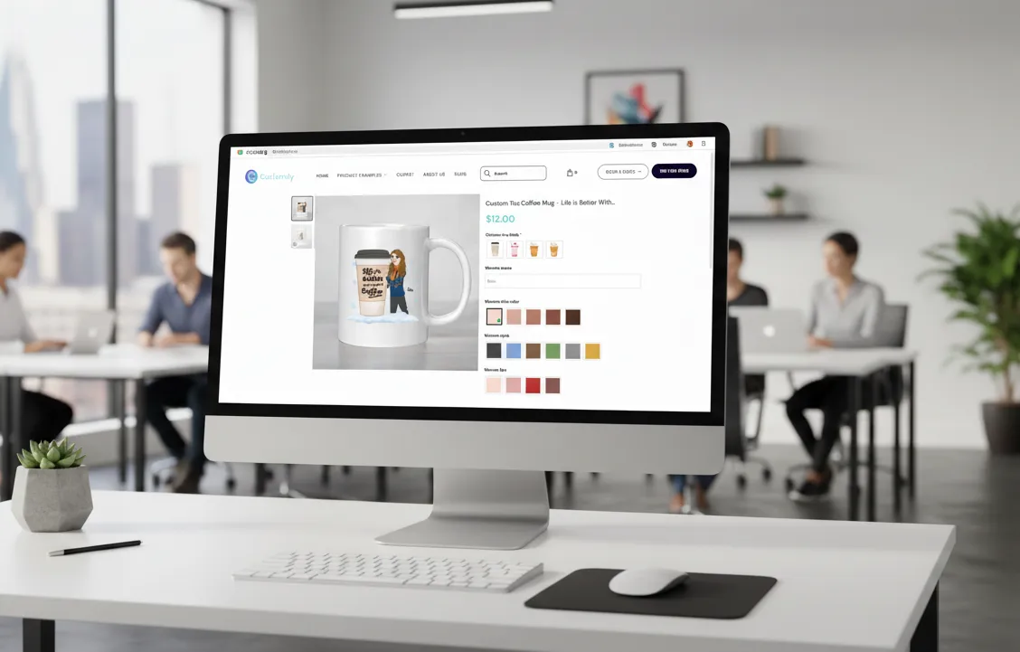 Computer with Customily Demo Store on the screen